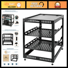 12U Open Frame Network Rack for IT AV Gear, Floor/Wall Mount, 2x 1U Shelves