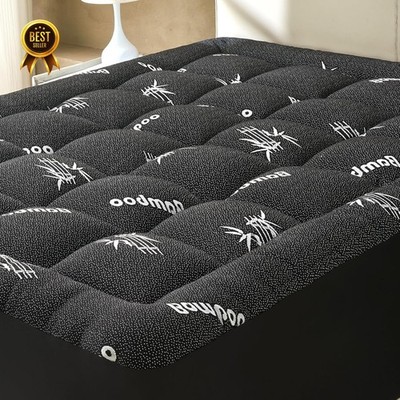Queen Mattress Topper Bamboo Viscose Cooling Pillow Top Deep Pocket 8-21 Dark Gr