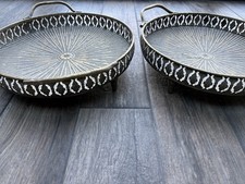 2 Asian Style Decorative Trays Indian Or Moroccan Design both Antique Metal