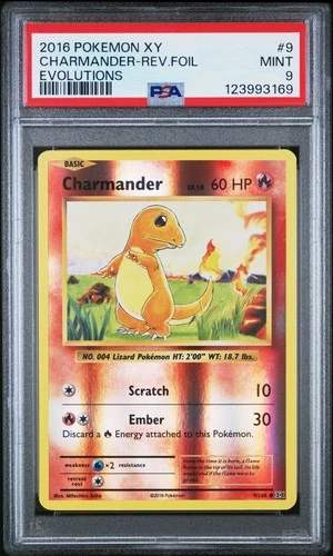 2016 POKEMON XY EVOLUTIONS #9 CHARMANDER-REVERSE FOIL PSA 9