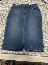 Gap Blue Denim Cotton Blend Straight Knee Length Skirt with Pockets for Women