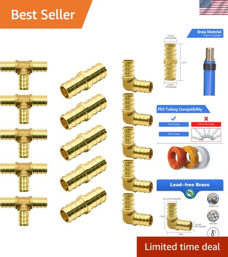 15pcs 1/2" PEX Fittings Set: Tees, Elbows & Couplings for All Plumbing Needs