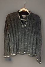 Woolrich Women  s Sz L Wool Blend Onyx Heather Gray Pullover 1/4 Zip Sweater