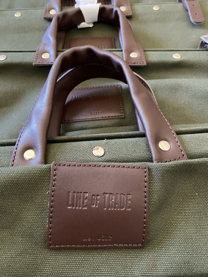 Line Of Trade Weekender Bags Set Of 3 Green Canvas Leather 22x13x7" #0312 wStrap - Image 2 of 4