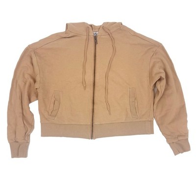 525 AMERICA Cropped Hoodie Jacket XS Pinkish Beige Long Sleeve Zip Front EUC B48