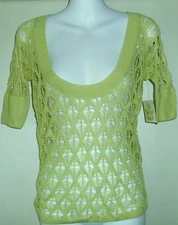 Simply Flawless Crochet Scoop Neck Sweater Lime Green Junior Size S, M - New!