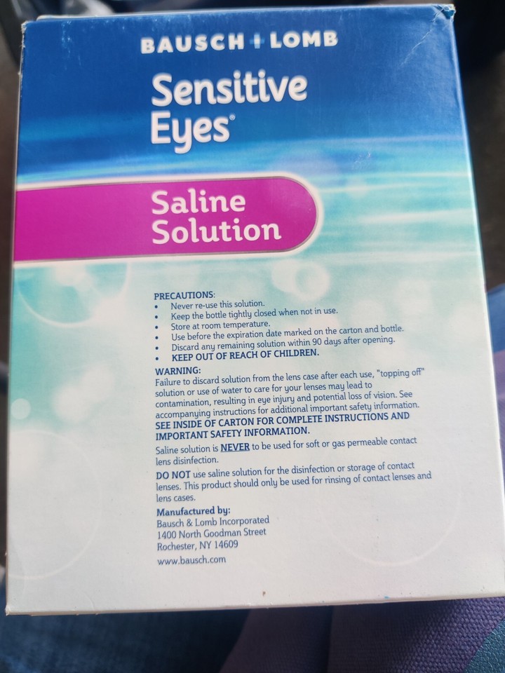 Bausch and Lomb Sensitive Eyes Saline Solution pH Balanced 24 Ounce ...