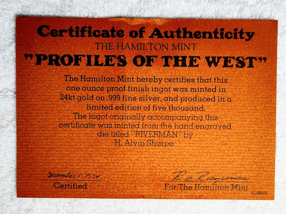 Profiles of the West Riverman Vintage Silver Art Bar Rare Low Mintage Only 5,000 - Image 4 of 4