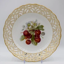 KPM Hand Painted Pierced Fruit Cabinet Plate Cherries, Circa 1890