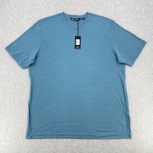Travis Mathew T-Shirt Men's 2XL Blue Trumball Striped Short Sleeve Relaxed NWT