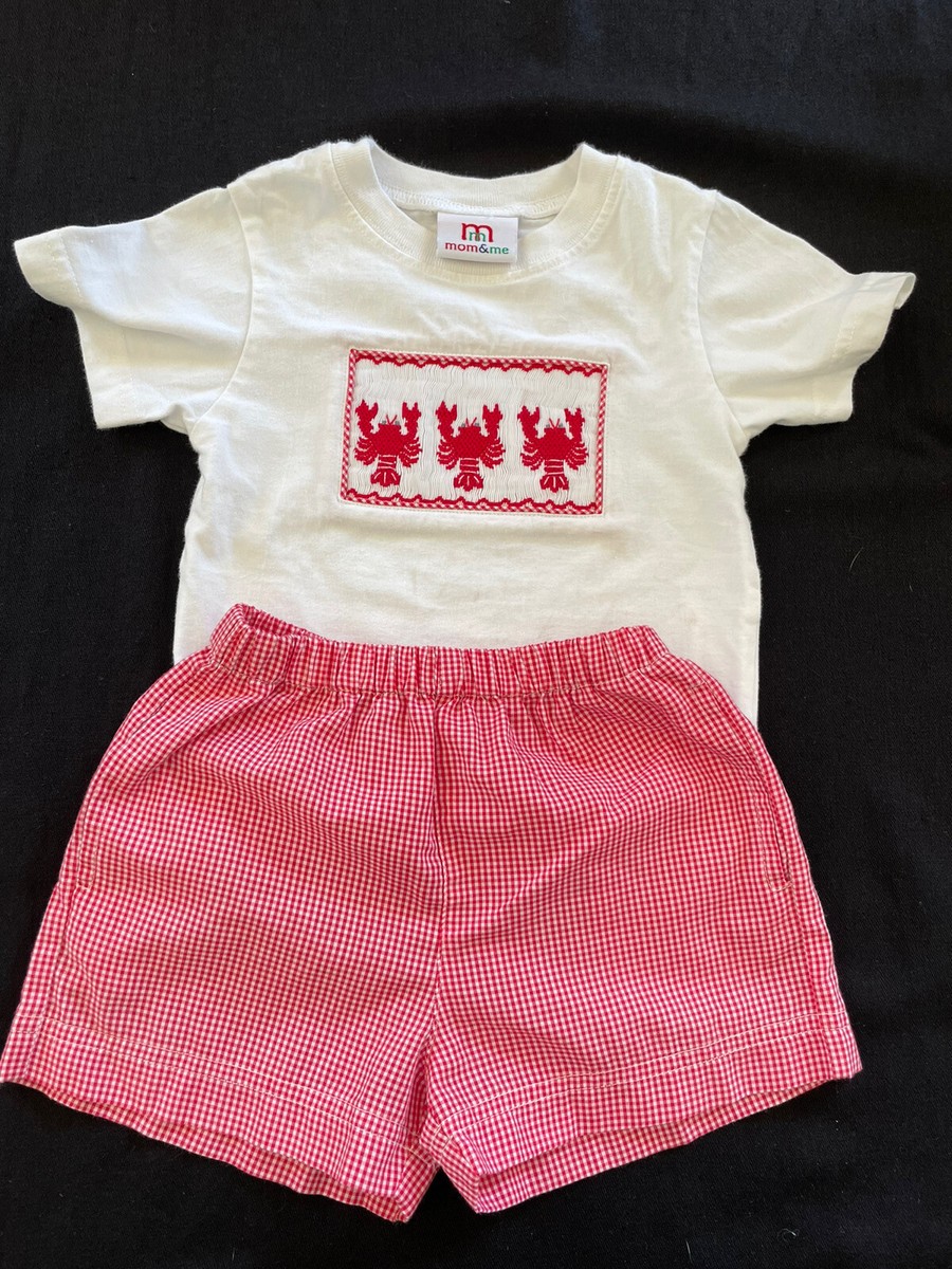 Mom & Me White/Red Lobster Smocked Embroidered Top & Gingham