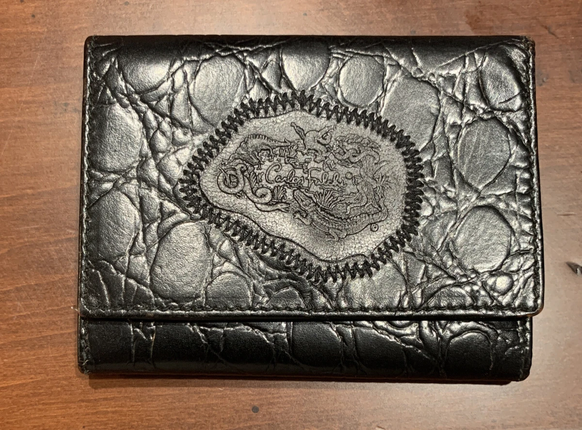 New Carlos Falchi Trifold Black Leather Coin Purse Wallet v | eBay