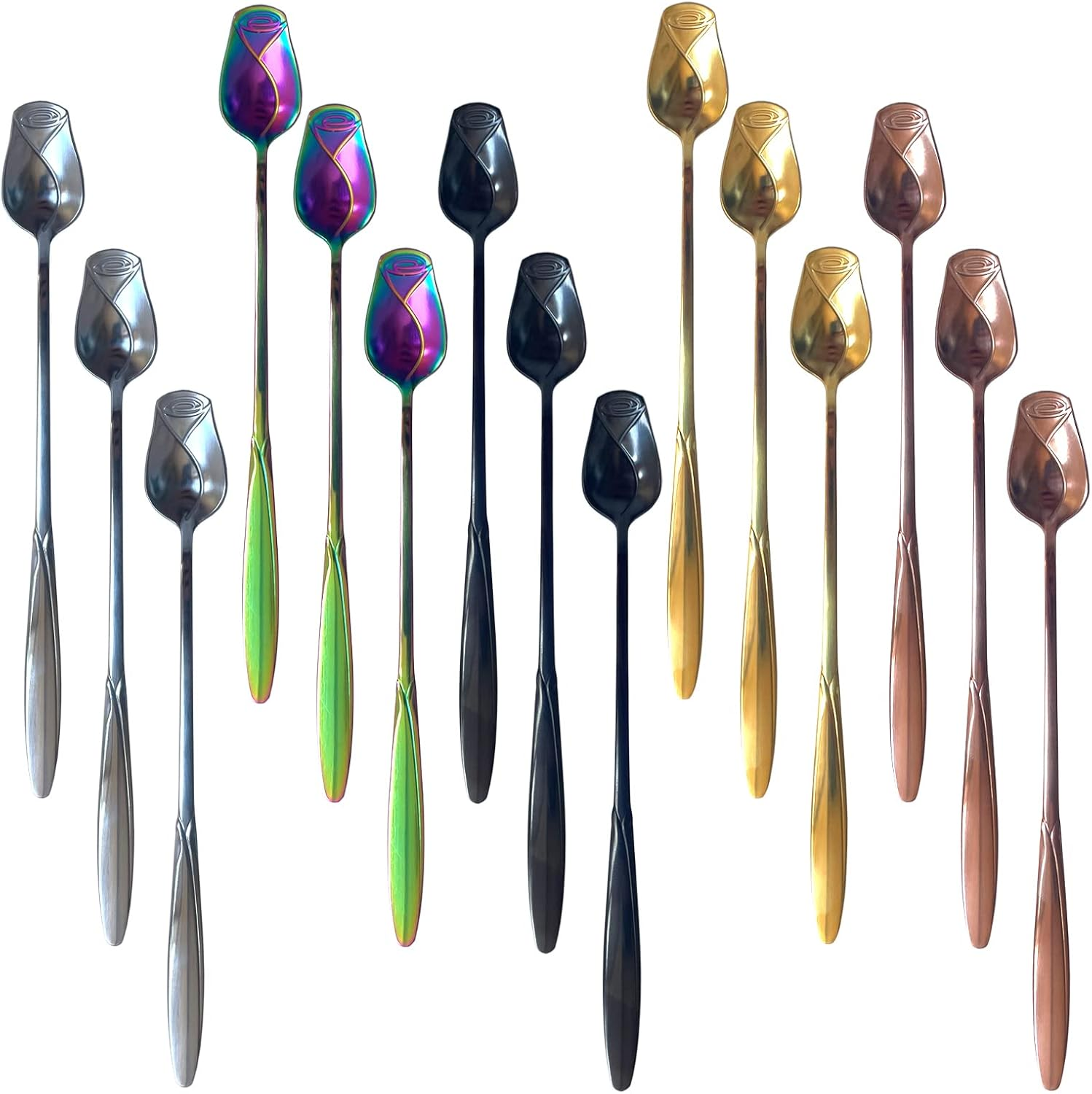 Stainless Steel Rose Coffee Cake Spoon Fork 15 Pcs 6.8‘’ Creative Tableware Dess
