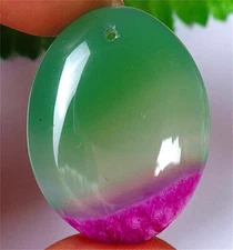 42x32x7mm Green and Rose Druzy Geode Agate Oval Pendant Bead BQ68193