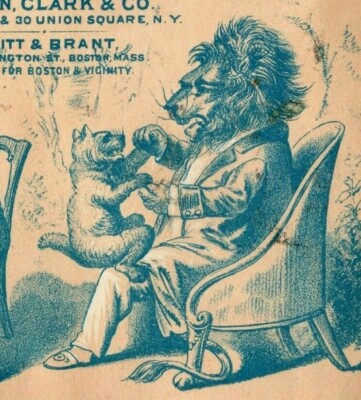 1880s Johnson & Clark Sewing Machines Anthropomorphic Lion & Foxes Set Of 4 P227