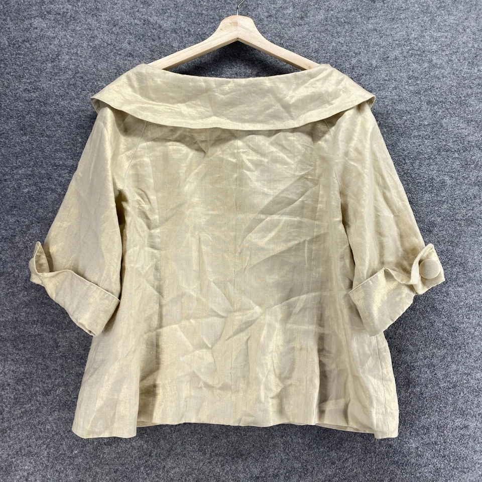 Lucy & Laurel Jacket Women 1X Plus Beige Linen Lined Button Up 3/4 Sleeve Casual - Image 2 of 4