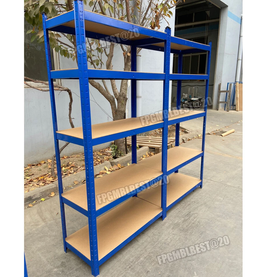 SCAFFALE 5 RIPIANI METALLO ZINCATO E LEGNO IN MDF 170/180/200CM CARICHI PESANTI - Immagine 3 di 4