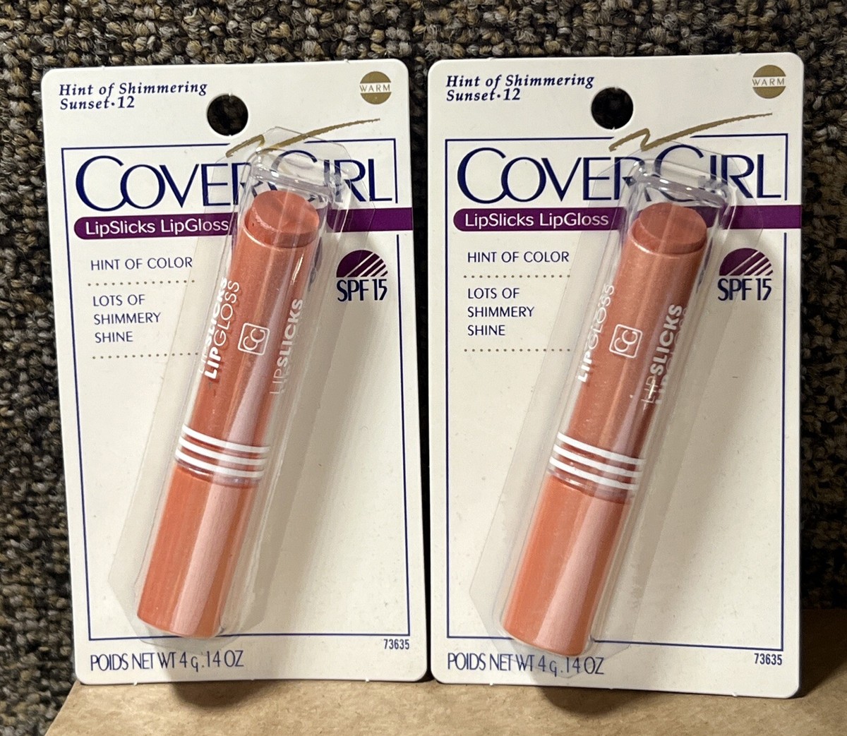 x2 COVERGIRL Lipslicks Hint of Shimmer lip gloss 12 SUNSET .14 oz