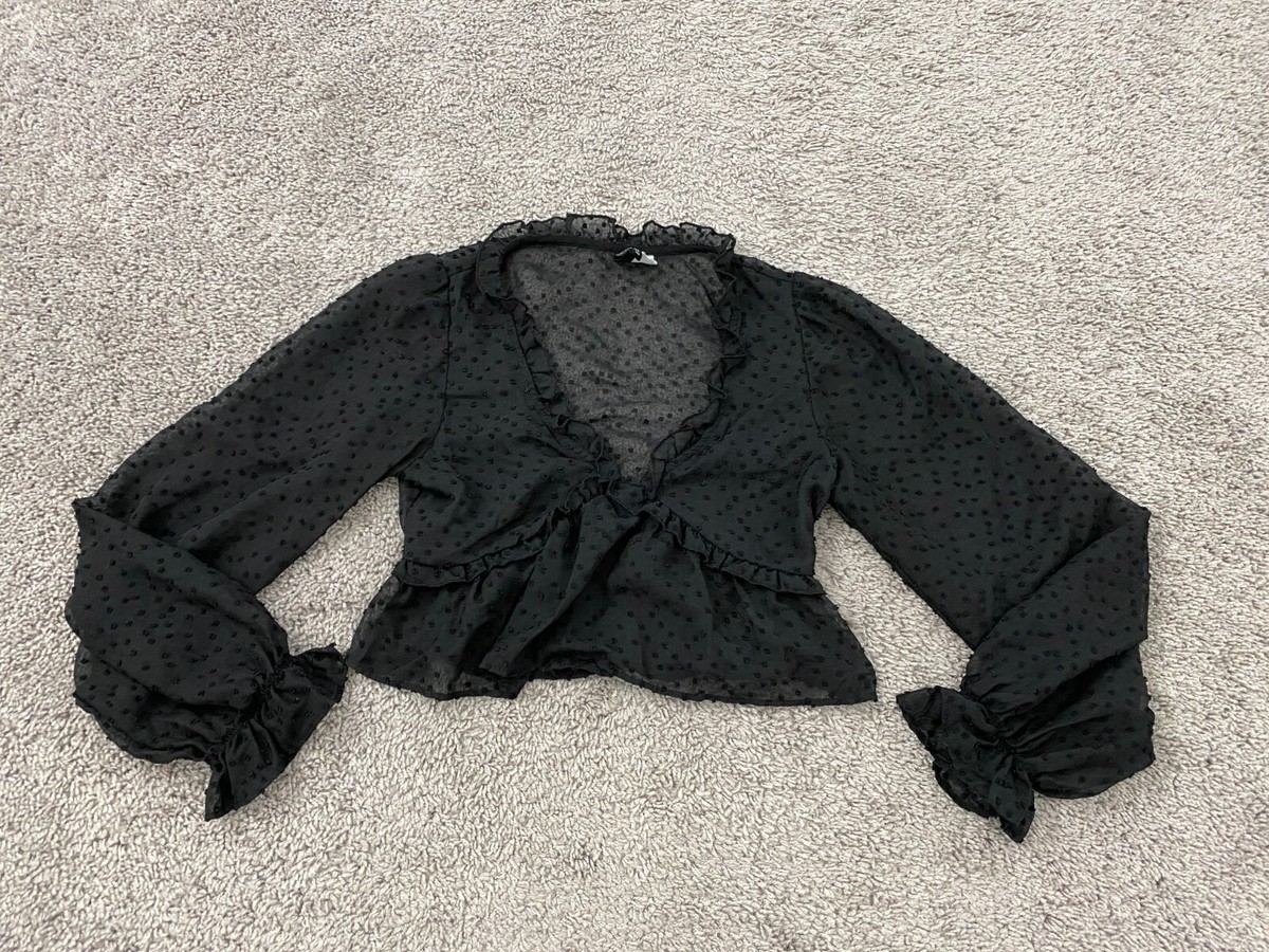 H&M Divided Blouse Women's XS Sheer Black Long Sleeve Crop