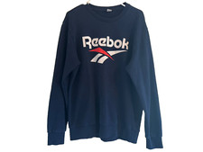 Reebok Sweatshirt Navy Blue Pullover Crewneck Small Logo Athletic Casual Unisex