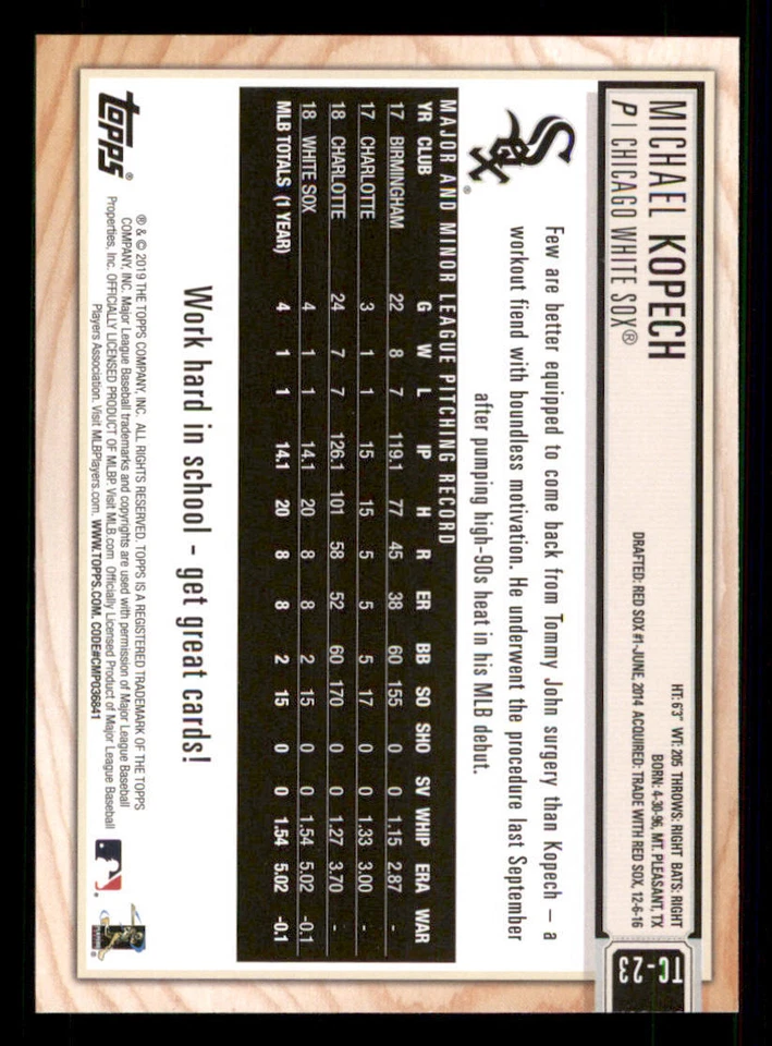 2019 Topps of the Class #TC23 Michael Kopech - Image 2 of 2