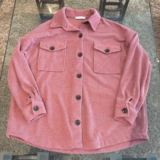 New Shacket Oversized Chore Jacket Womens Pink Cozy Button Down Cargo Overshirt