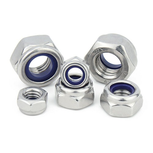 Hex Locking Nut M3 M4 M5 M6 M8 M10 Hexagon Hex Non-Slip Nuts A4 Stainless Steel - Picture 2 of 5
