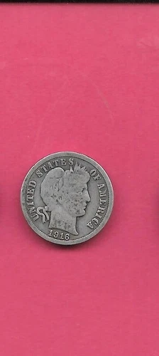 US USA BARBER DIMES SILVER 1916 P GOOD-NICE OLD VINTAGE ANTIQUE 10 CENT COIN