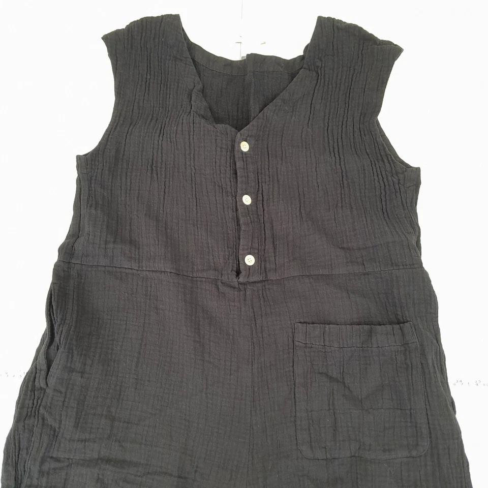 Tuta TOAST XL nera senza maniche scollo a V bottoni cotone arricciato tasca C... - Immagine 2 di 4