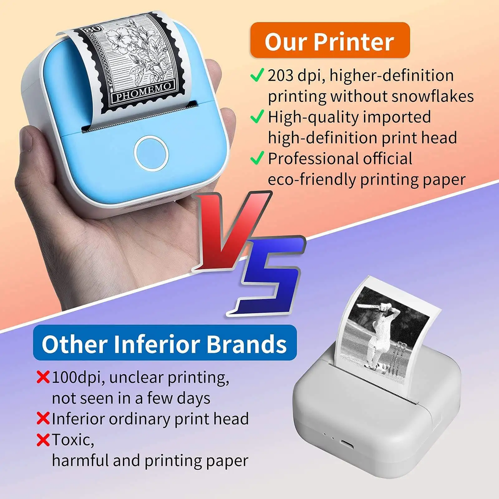 Portable Mini Thermal Printer for Home Photos Student Study and Error Notes