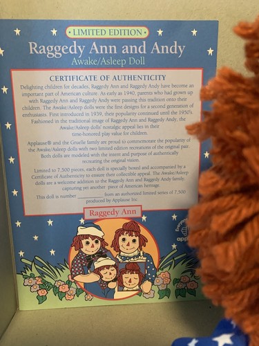 APPLAUSE Raggedy Ann & Andy AWAKE / ASLEEP Doll - 1996 Limited Edition - - Bild 5 von 12