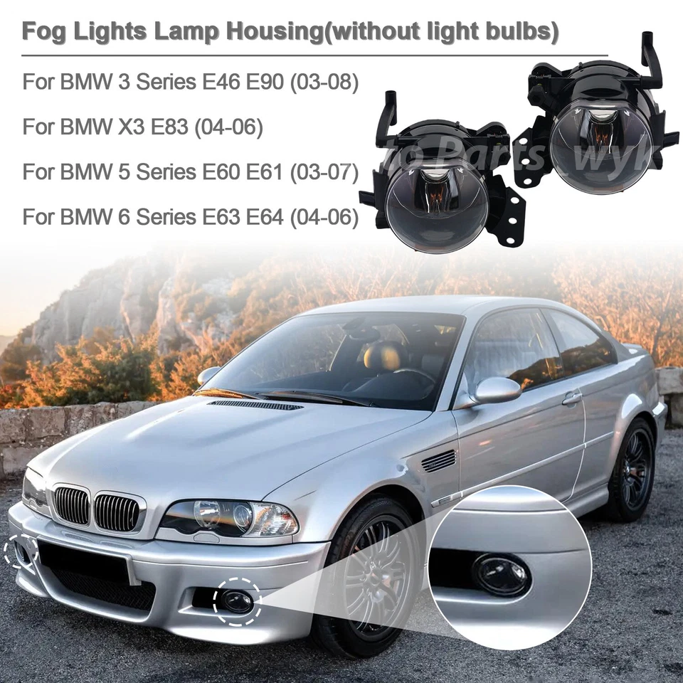 Front Bumper Fog Lights Housing For 2003-06 BMW 325Ci/330Ci 04-07 BMW 525i/530i - Imagem 2 de 4