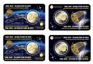 2 2 Euro GDM BELGIEN 2018 Coincard (NL & FR) 50. Jahrestag Satelliten ESRO 2B