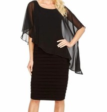$200 Adrianna Papell Women's Black Drape Overlay Shutter Sheath Dress Size 4