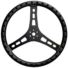 BLACK ALUMINUM FLAT STEERING WHEEL,DRILLED,15",SPRINT CAR,MIDGET,MICRO,MINI,600
