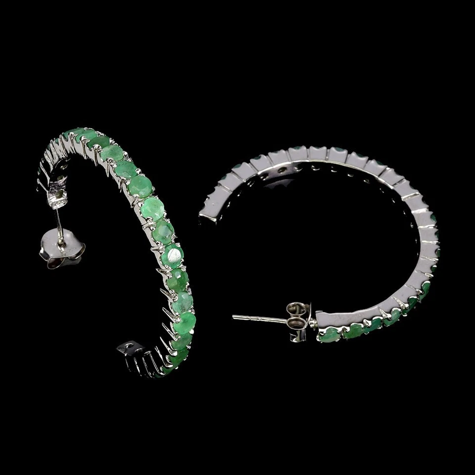 925 Sterling Silver Earrings Round Emerald 3mm Natural Gemstone Jewelry - Image 2 of 4