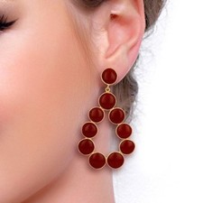 Red Jasper 18K Gold Plated 925 Sterling Silver Dangle Earrings Gemstone Jewelry