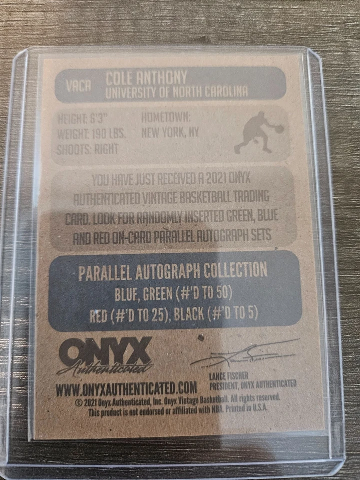 2021-22 Onyx Vintage - Autographs #VACA Cole Anthony (AU) - Image 2 of 2