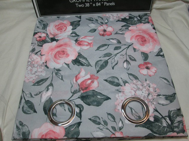 Laura Ashley Gracie Floral Grommet Panel Pair Two 38"x84" Pink Green