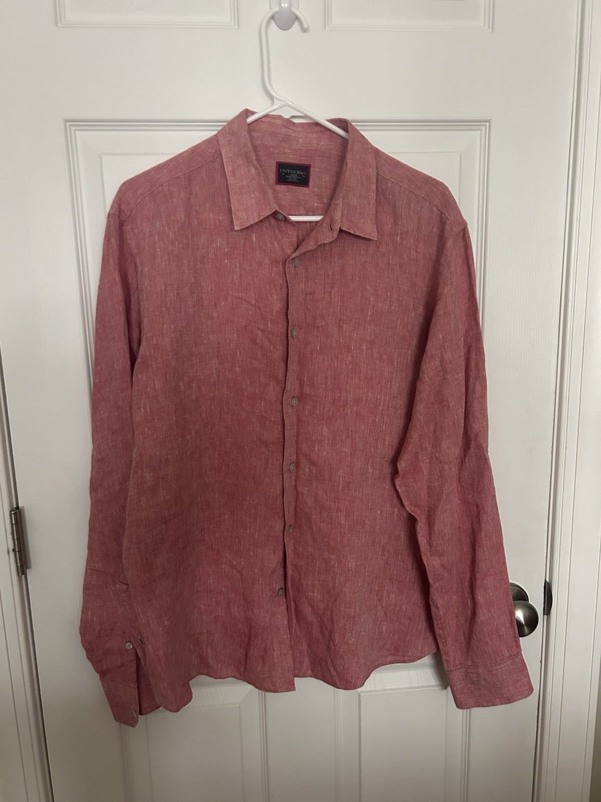 UNTUCKit Men’s 100% Linen Button‑Up Shirt – Large – Red Long Sleeve–