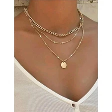 ●Gold Disc Charm Layered Necklace Disc Pendant Layered