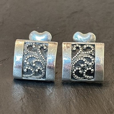 LOIS HILL Sterling Silver Vintage Signature Scroll Square Statement Earrings 8