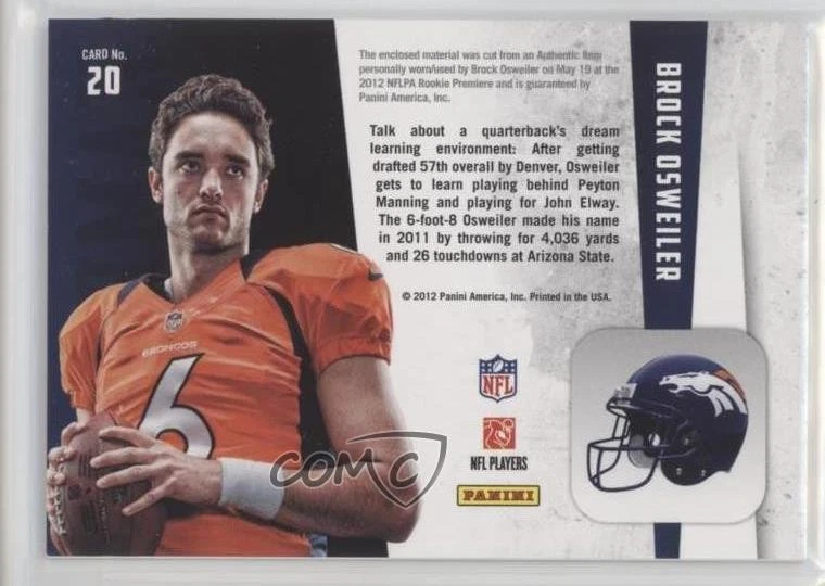 2012 Rookies & Stars Longevity Freshman Orientation Materials Brock Osweiler RC - Image 2 of 2