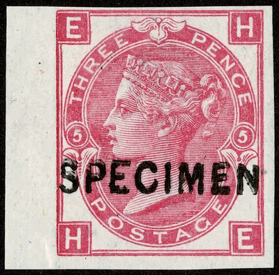 #ad GB QV 3d rose SG103 J30 1867 HE PL5 mint imperforate specimen spray of rose wmk GBP 290.00