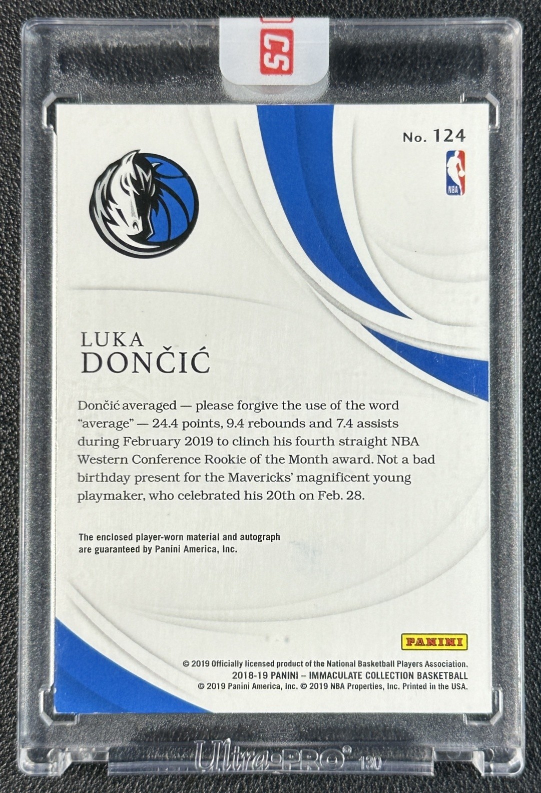 LUKA DONCIC 2018 IMMACULATE #124 ROOKIE PATCH AUTO JERSEY NUMBER PARALLEL 76/77 view 2