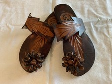 Vintage Mexican Leather Sandals Hand Tooled Brown Size 8 Women s Boho