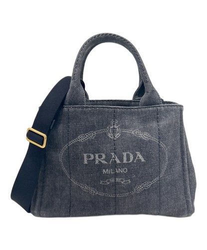 Authentic PRADA Canapa Mini 2WAY Bag 1BG439 Denim (Canvas)  Denim Gray SK1256