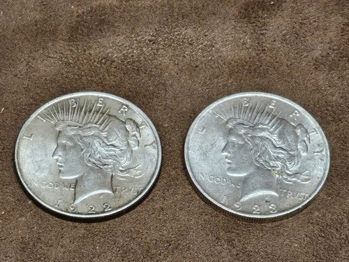 1922 & 1923 Peace Silver Dollar $1 Bullion Collection Lot Of 2
