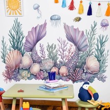 Under The Sea World Wall Stickers - Removable Mermaid Ocean Life Decals wit...