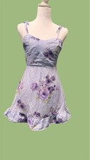FOREVER 21 Purple Floral Smocked Mini Sundress Spaghetti Strap Ruffle Hem S